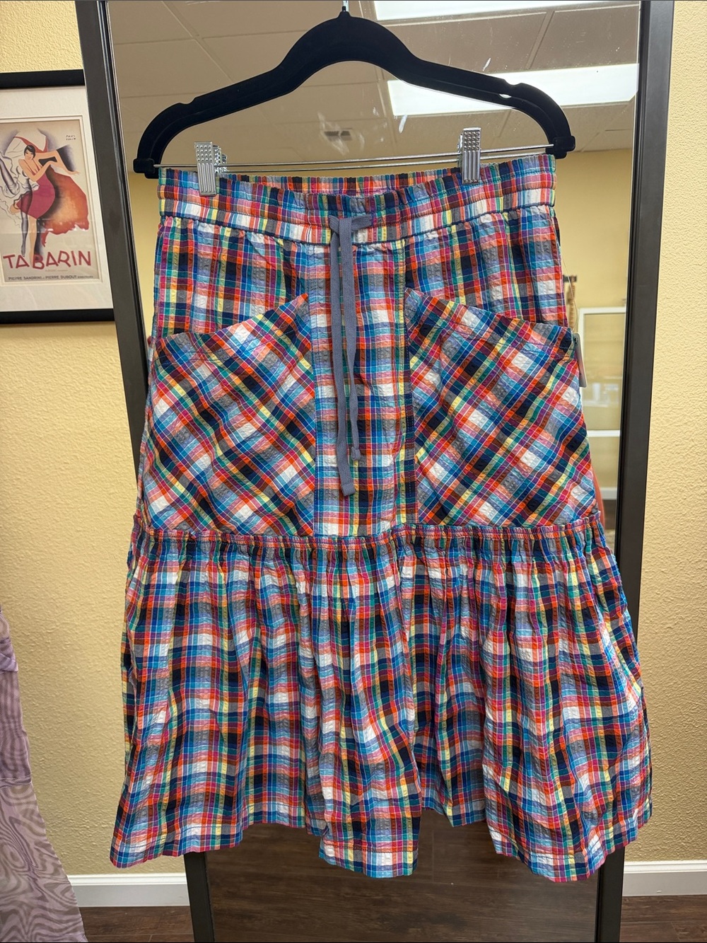 Free People Bright Multi-Color Plaid Tiered A-Line Skirt